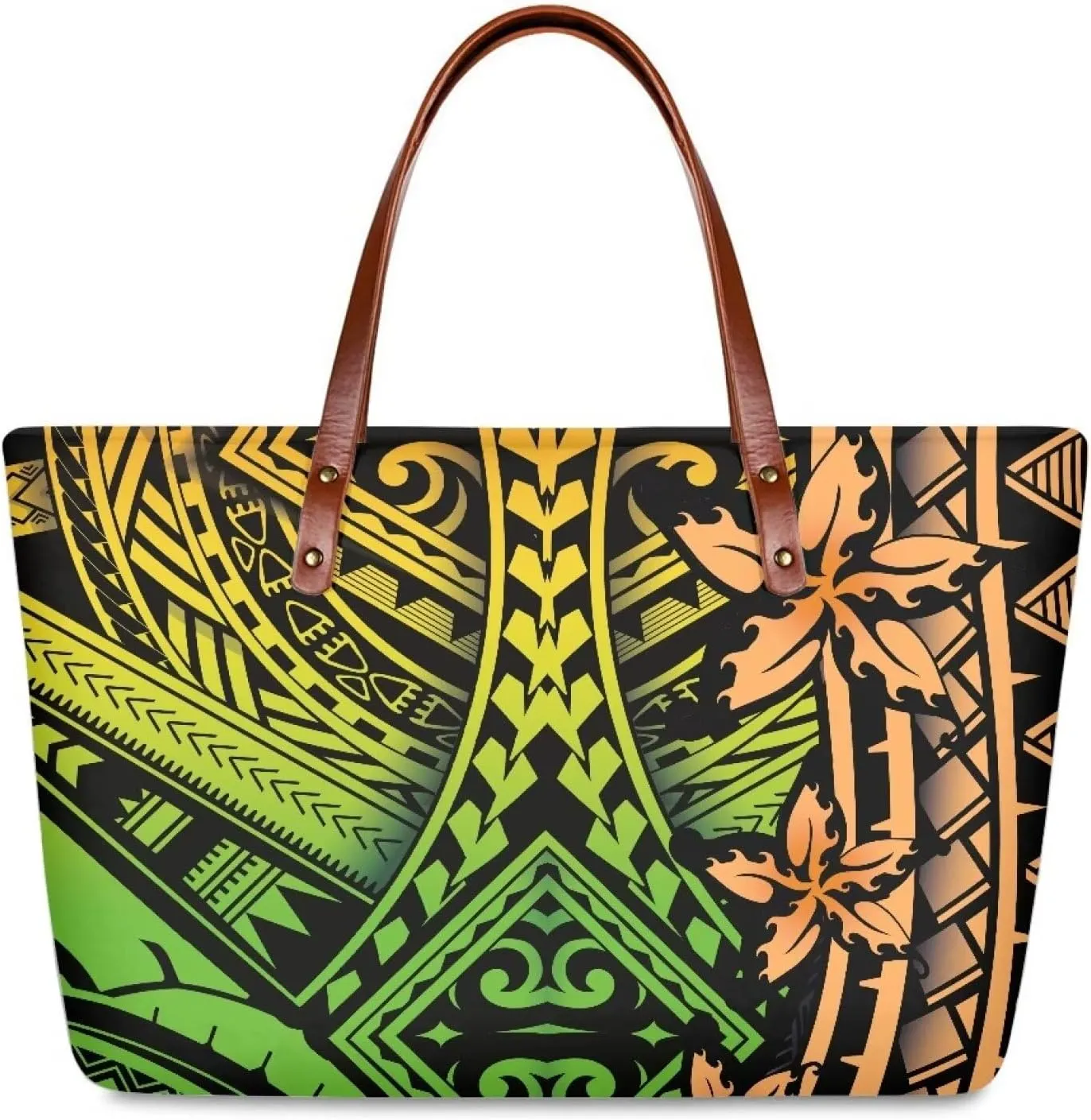 PU Leather Purse Samoan Polynesian Tribal Large Capacity Tote Bag Shoulder Bags Wallet Set 2pcs Shoulder Bags