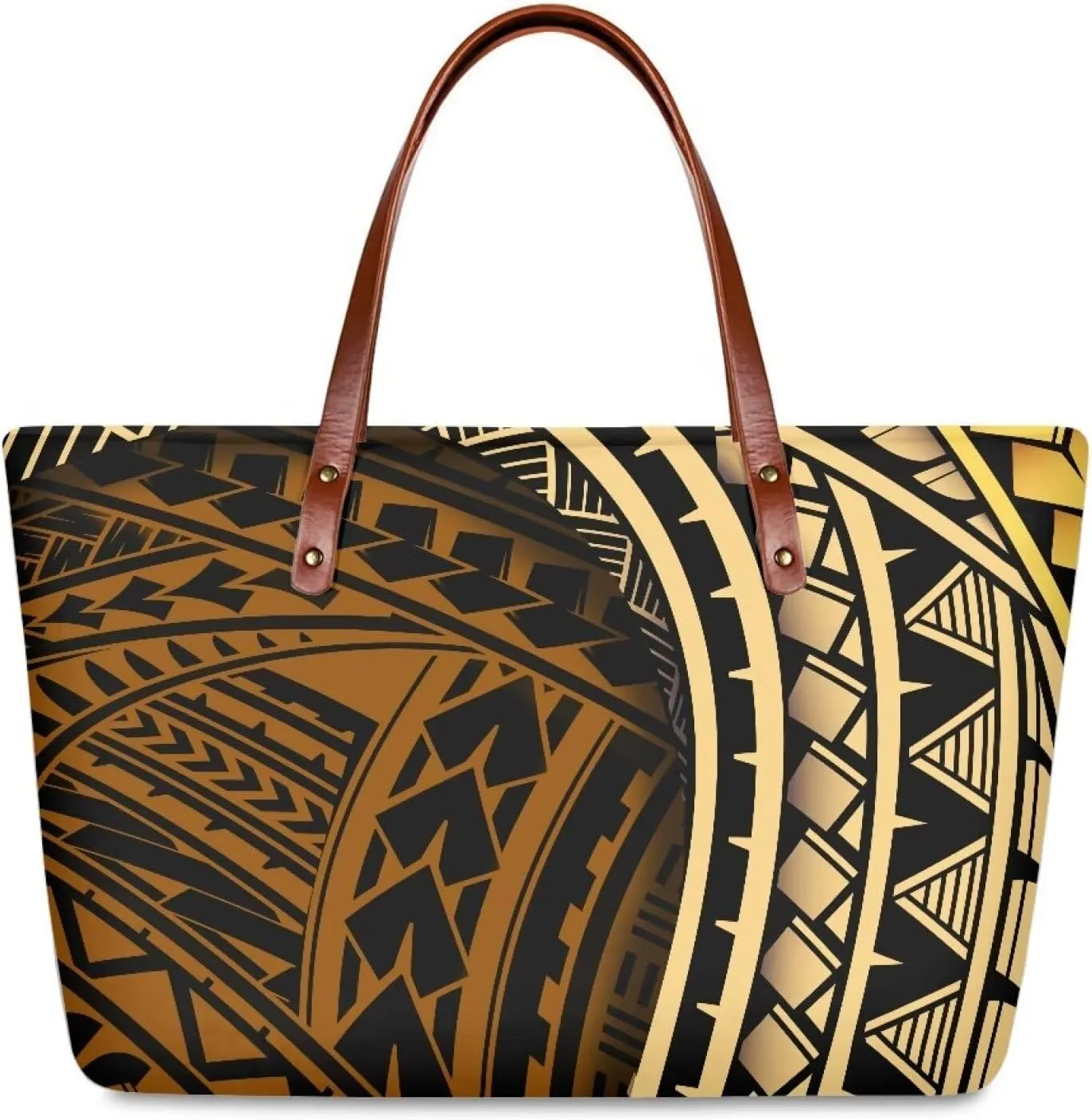 PU Leather Purse Samoan Polynesian Tribal Large Capacity Tote Bag Shoulder Bags Wallet Set 2pcs Shoulder Bags