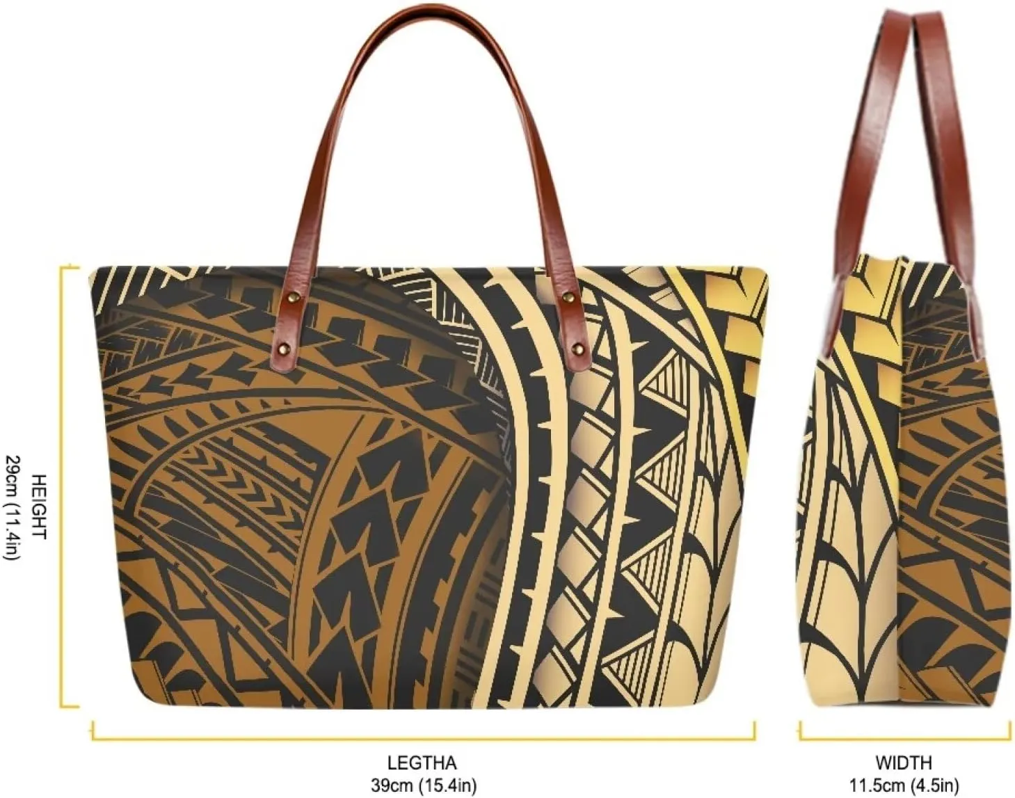 PU Leather Purse Samoan Polynesian Tribal Large Capacity Tote Bag Shoulder Bags Wallet Set 2pcs Shoulder Bags