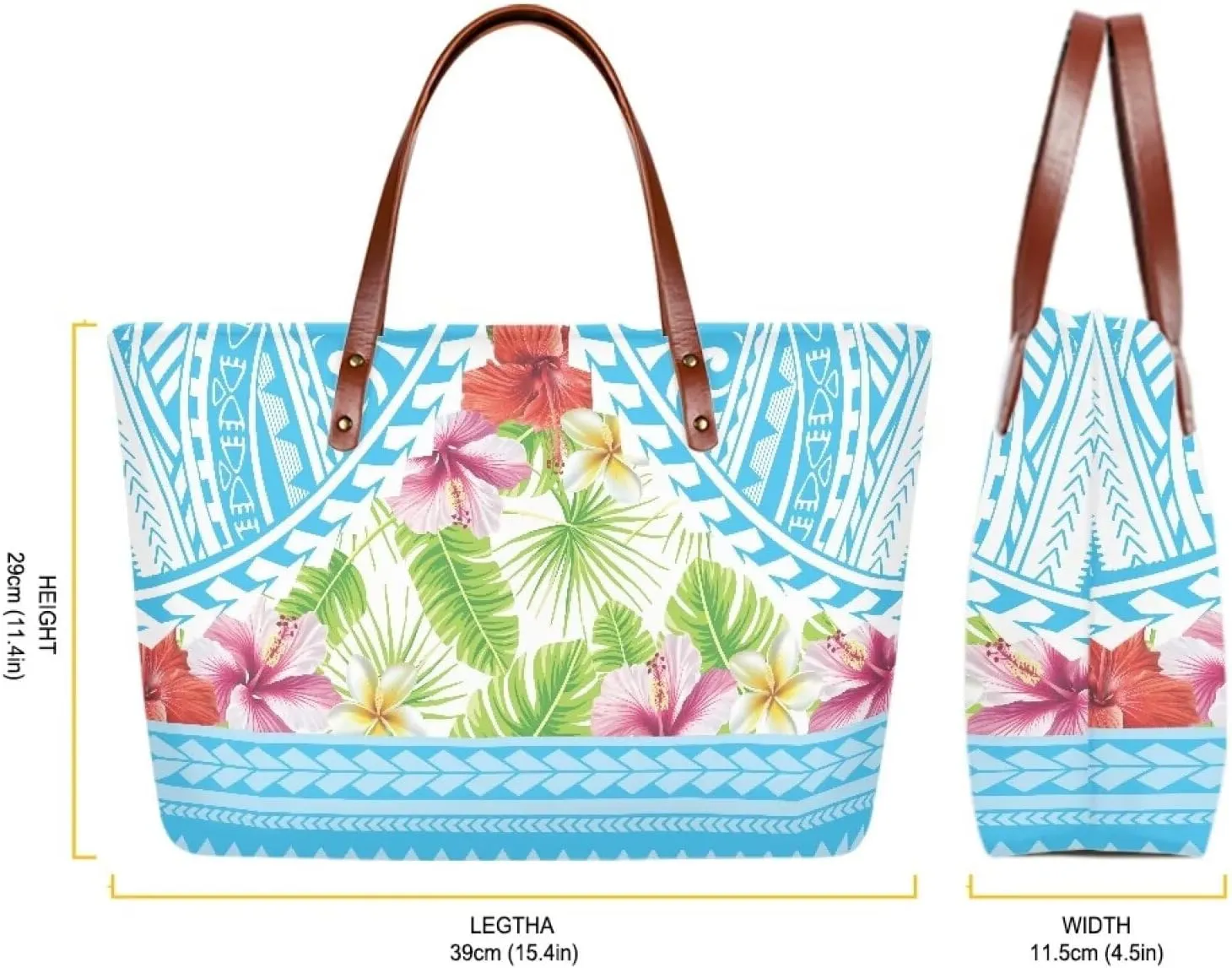 PU Leather Purse Samoan Polynesian Tribal Large Capacity Tote Bag Shoulder Bags Wallet Set 2pcs Shoulder Bags