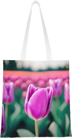 Purple Tulips Print Canvas Tote Bag Reusable Shoulder Shopping Bags For Daily Use Shopping Travel