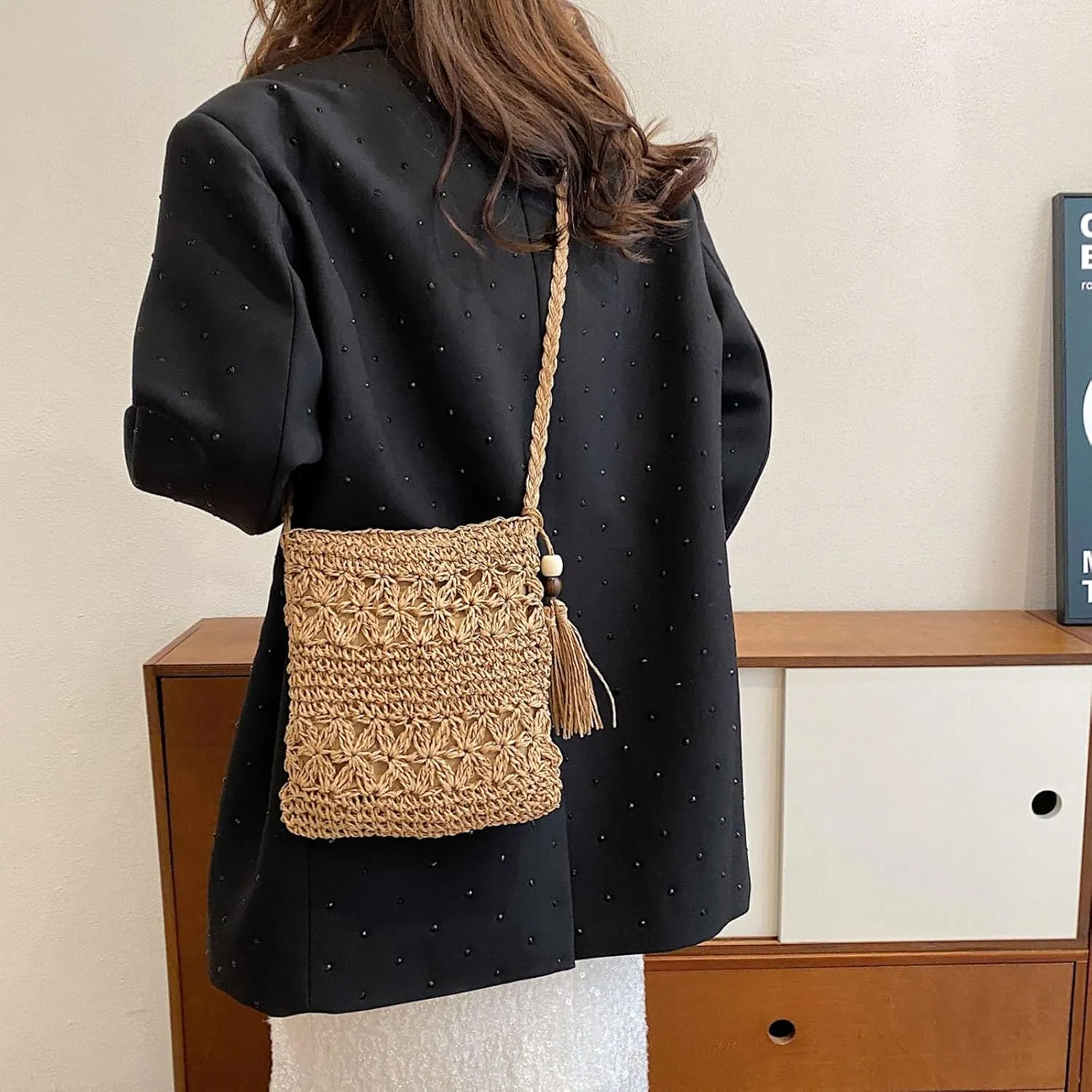 Purses for Women Crossbody Anti Theft Beach Tote Shoulder Bags for Summer Vacation Travel Bag with Zipper(Brown)
