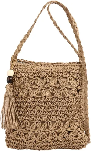 Purses for Women Crossbody Anti Theft Beach Tote Shoulder Bags for Summer Vacation Travel Bag with Zipper(Brown)