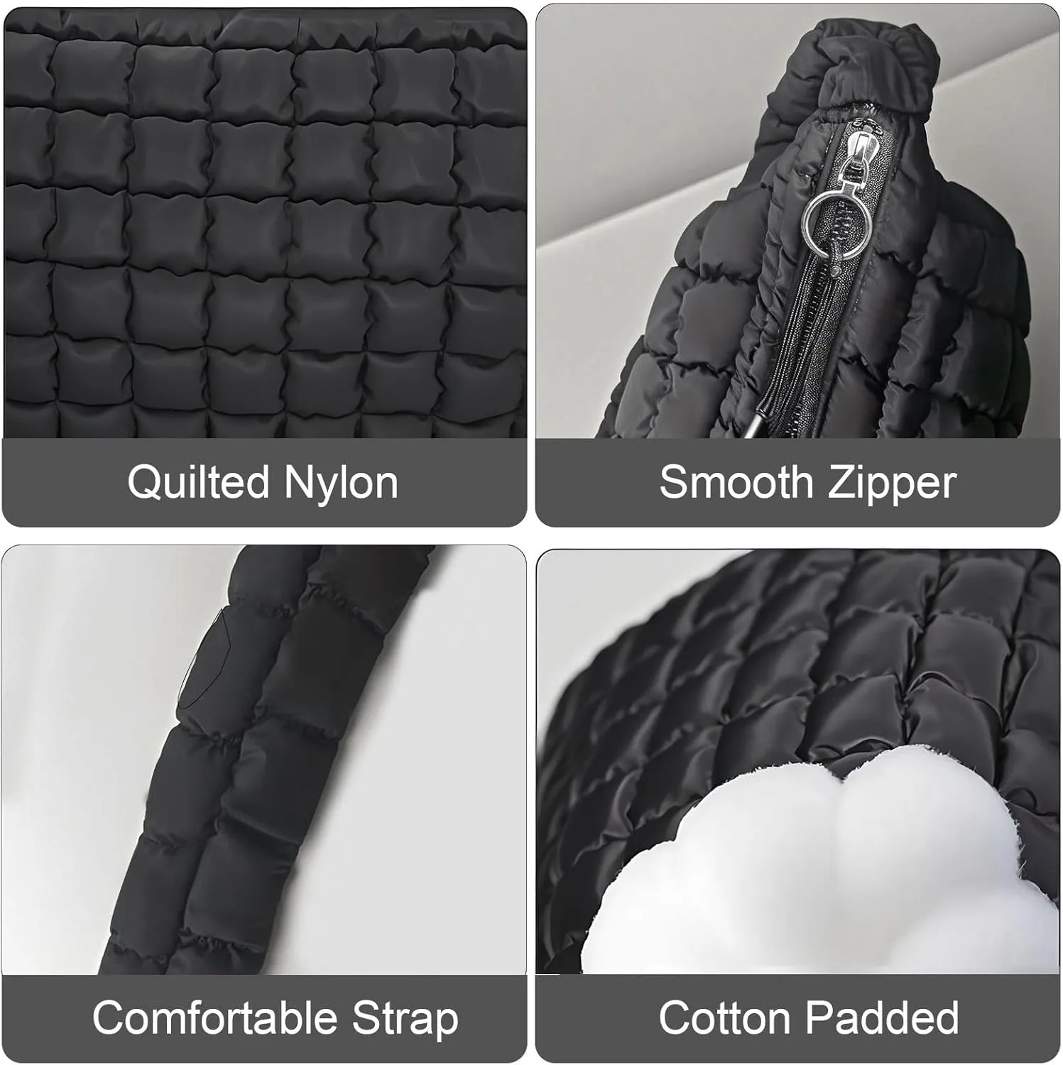 Quilted Puffer Tote Bag for Women, Lightweight Nylon Crossbody Bag Soft Carryall Hobo Puffy Large Shoulder Handbag for Girl