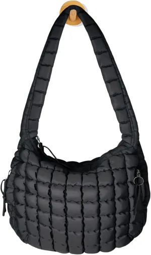 Quilted Puffer Tote Bag for Women, Lightweight Nylon Crossbody Bag Soft Carryall Hobo Puffy Large Shoulder Handbag for Girl