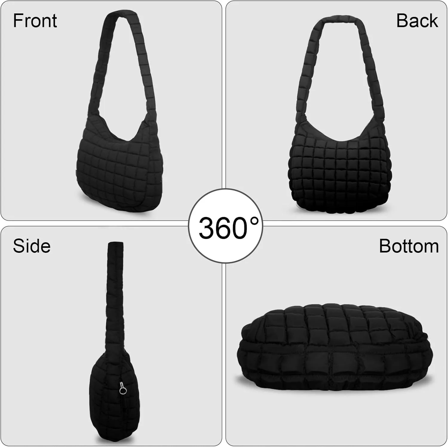 Quilted Puffer Tote Bag for Women, Lightweight Nylon Crossbody Bag Soft Carryall Hobo Puffy Large Shoulder Handbag for Girl