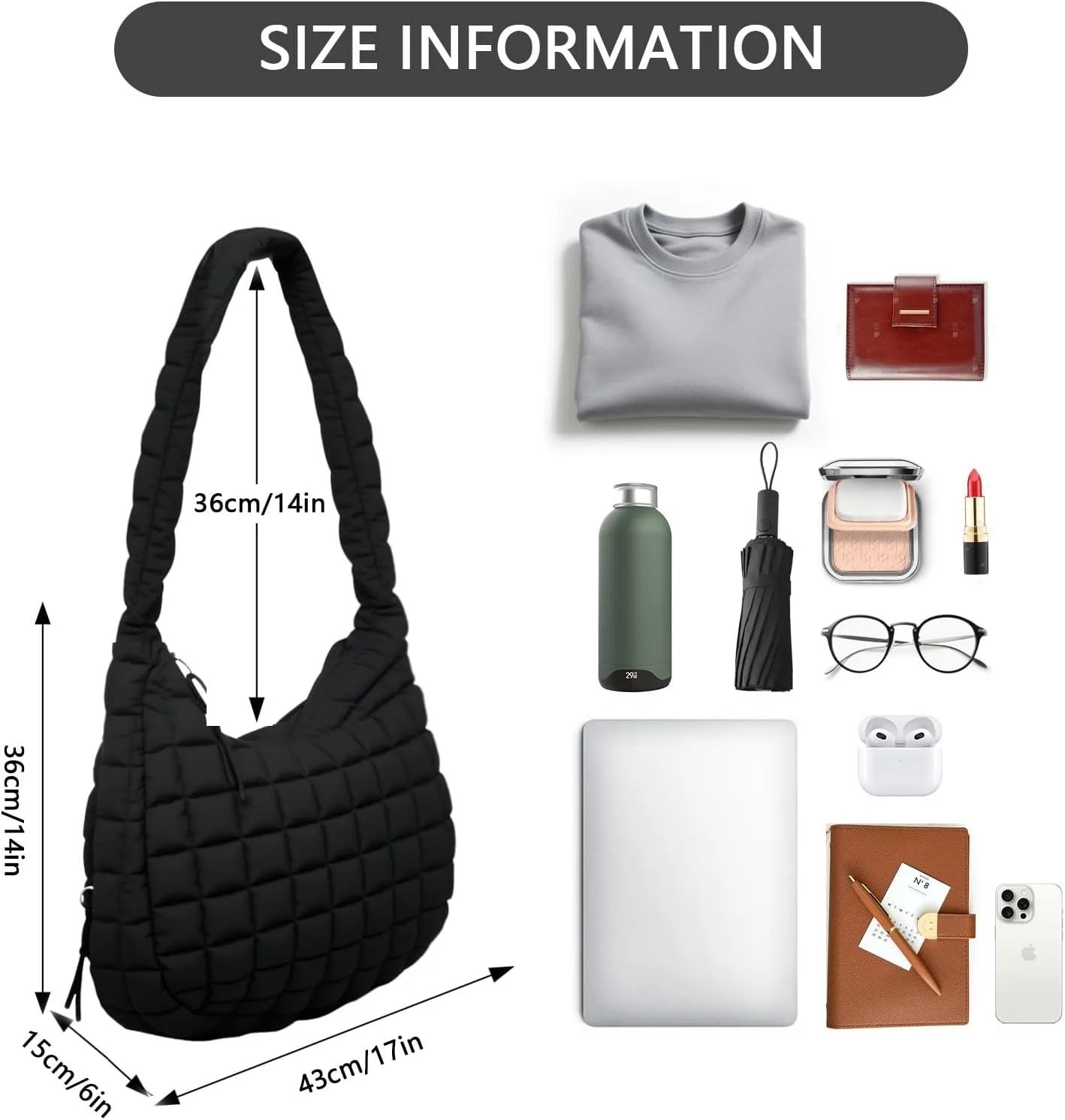 Quilted Puffer Tote Bag for Women, Lightweight Nylon Crossbody Bag Soft Carryall Hobo Puffy Large Shoulder Handbag for Girl