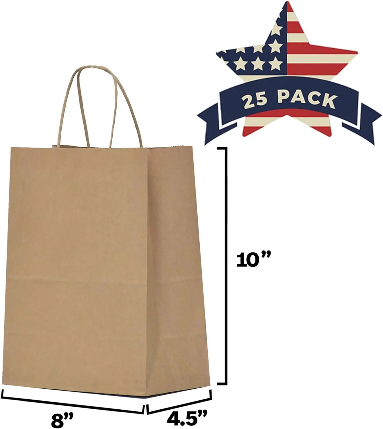 Qutuus Kraft Paper Gift Bags with Handles 8x4.5x10 25Pcs Brown Gift Bags Bulk Medium Size Small Business Bags, Party Bags, Retail Kraft Shopping Bags