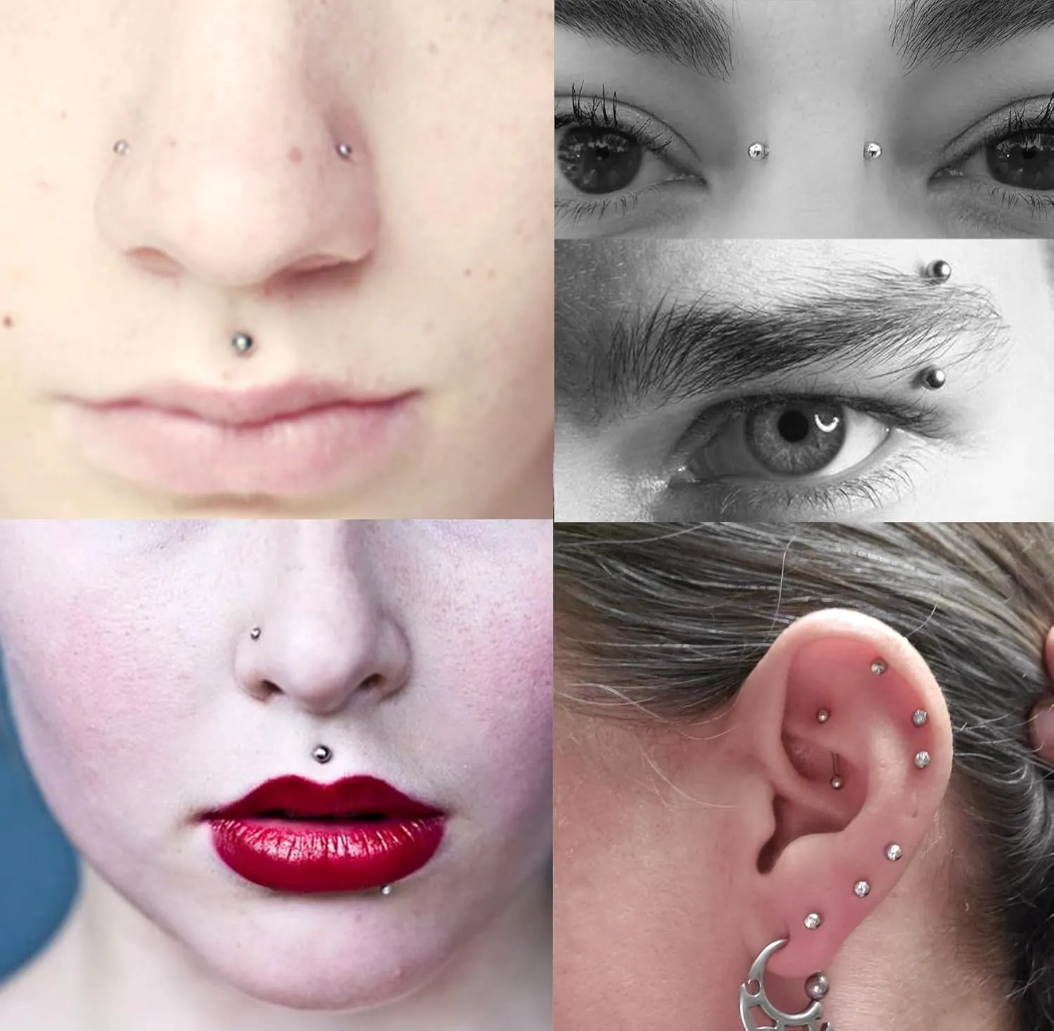 QWALIT Fake Nose Ring Fake Lip Piercing Fake Lip Ring Fake Nose Ring Hoop Fake Snake Bites Fake Lip Piercings Faux Lip Rings Fake Nose Piercing Clip on Nose Ring Spring