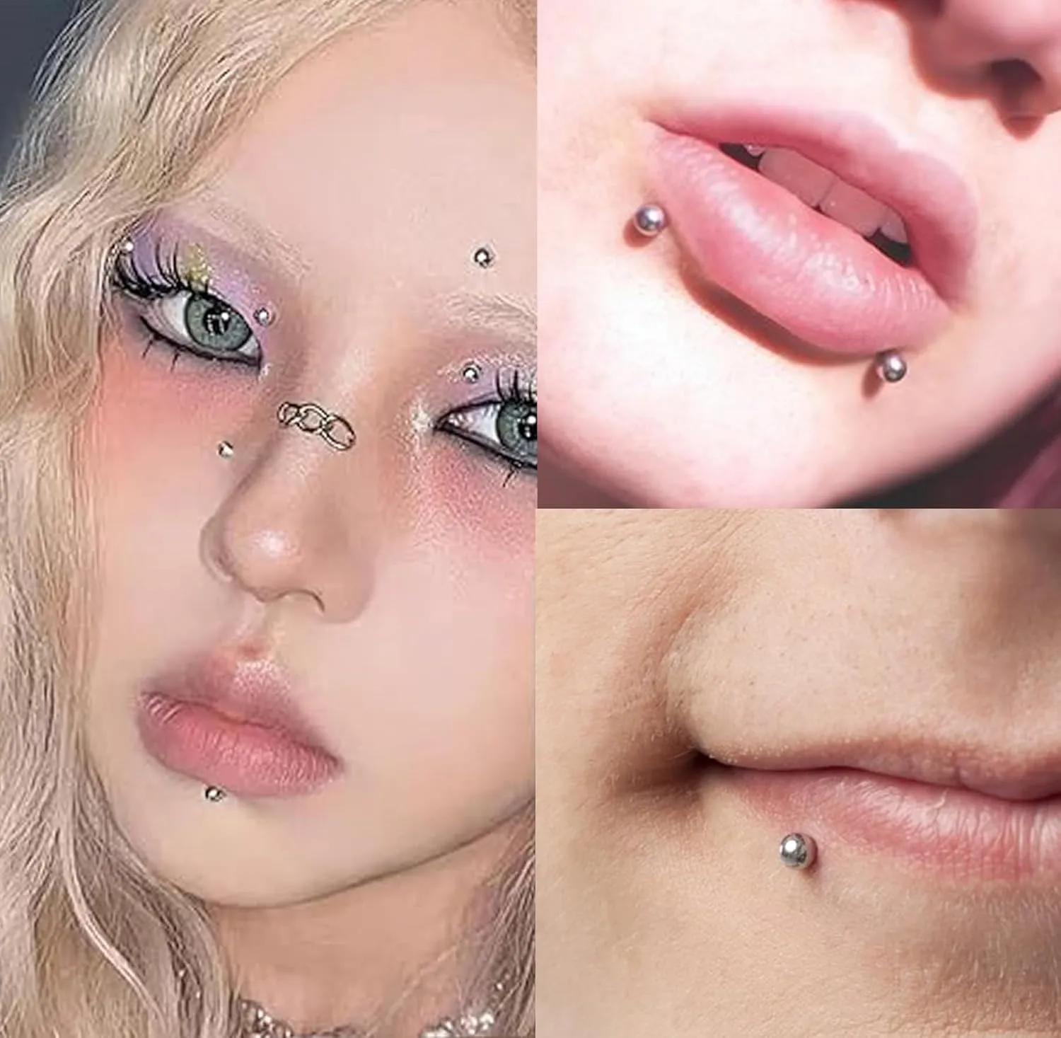 QWALIT Fake Nose Ring Fake Lip Piercing Fake Lip Ring Fake Nose Ring Hoop Fake Snake Bites Fake Lip Piercings Faux Lip Rings Fake Nose Piercing Clip on Nose Ring Spring