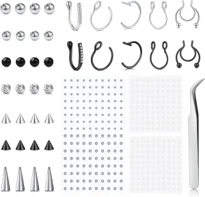 QWALIT Fake Nose Ring Fake Lip Piercing Fake Lip Ring Fake Nose Ring Hoop Fake Snake Bites Fake Lip Piercings Faux Lip Rings Fake Nose Piercing Clip on Nose Ring Spring