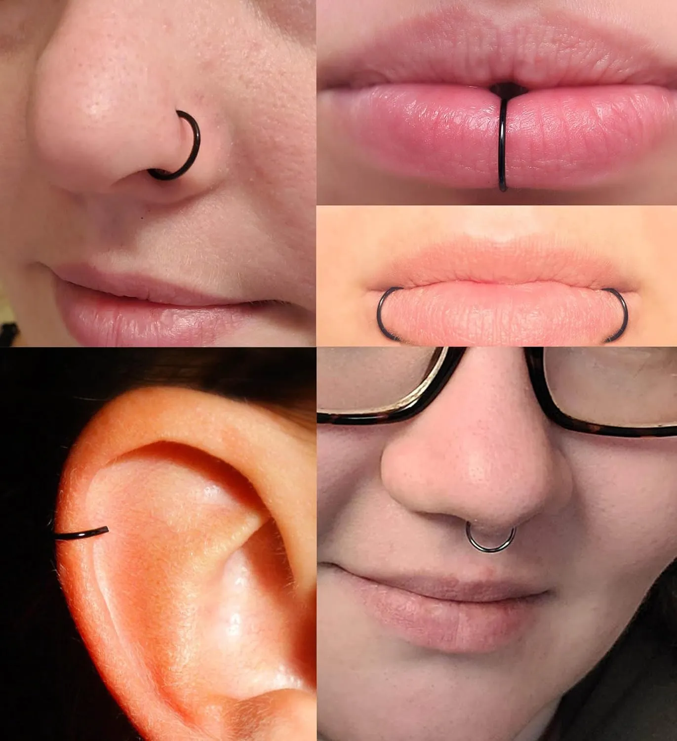 QWALIT Fake Nose Ring Fake Lip Piercing Fake Lip Ring Fake Nose Ring Hoop Fake Snake Bites Fake Lip Piercings Faux Lip Rings Fake Nose Piercing Clip on Nose Ring Spring