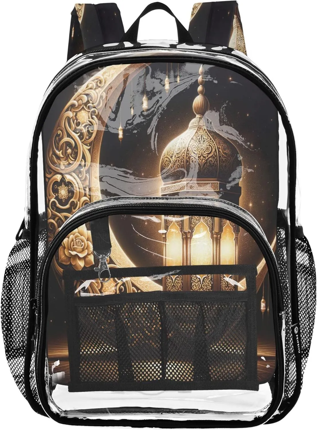 Radiant Ramadan Lantern Gold School Bags, Transparent Plastic Bag, Clear Backpacks, Girl Backpacks