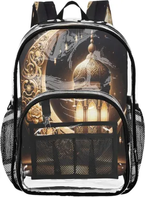 Radiant Ramadan Lantern Gold School Bags, Transparent Plastic Bag, Clear Backpacks, Girl Backpacks