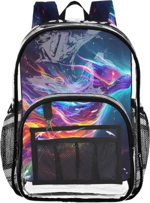 Rainbow Fire Dragon Bag for Girls, Transparent Plastic Bag, Clear Backpacks for School, Kid Backpacks
