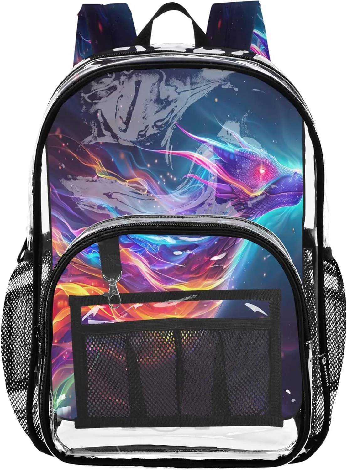 Rainbow Fire Dragon Bag for Girls, Transparent Plastic Bag, Clear Backpacks for School, Kid Backpacks