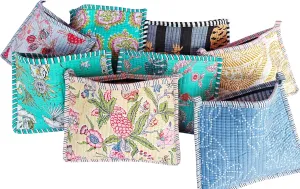Rastogi Handicrafts Floral Print Quilted Cosmetic Pouches 8X6 Inches Unique Mix Assorted Cotton Multicolor Design 2Pcs Make Up Organizer Currency Bag Storage Bags with Zipper Closure