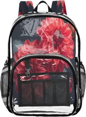 Red Flowers Bag for School, Clear Stadium Backpack, Boys Bookbag, Large School Bags for Girls
