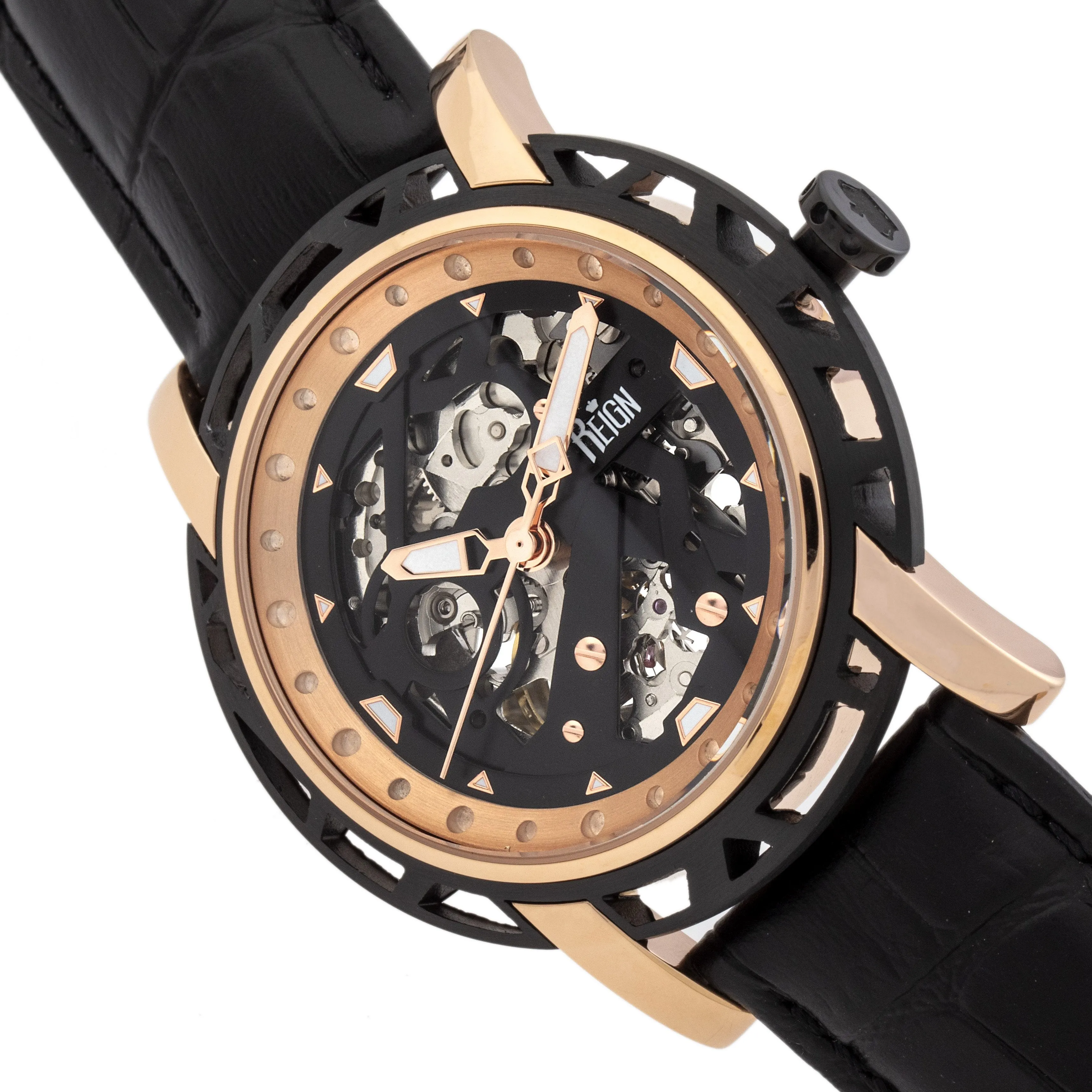 Reign Stavros Automatic Skeleton Leather-Band Watch