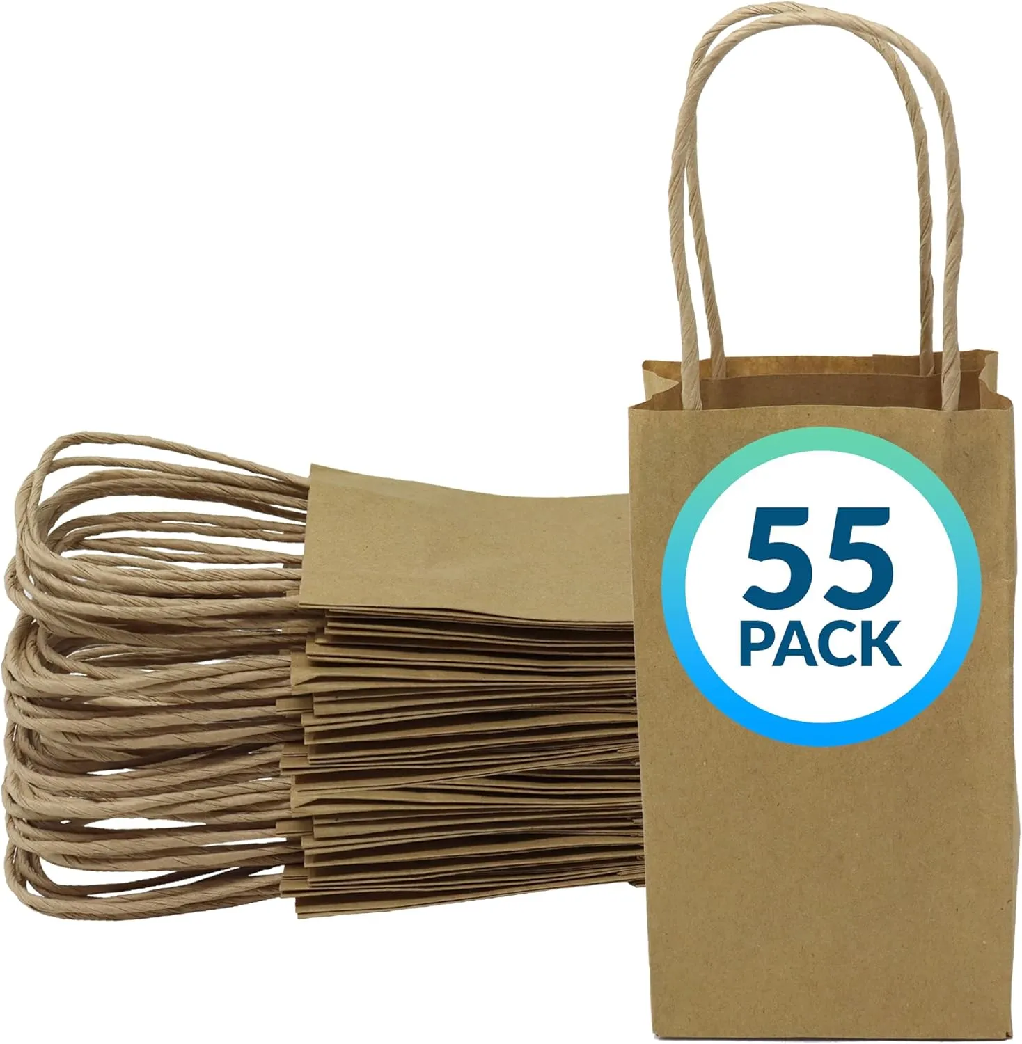 Reli. Small Gift Bags with Handles (55 Pack)(3.5x2.4x6.25") | Brown Paper Gift Bags with Handles, Kraft Paper | Multi-Purpose for Shopping, Retail, Gifts, Takeout, DIY Party Favors