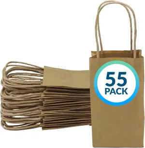 Reli. Small Gift Bags with Handles (55 Pack)(3.5x2.4x6.25") | Brown Paper Gift Bags with Handles, Kraft Paper | Multi-Purpose for Shopping, Retail, Gifts, Takeout, DIY Party Favors