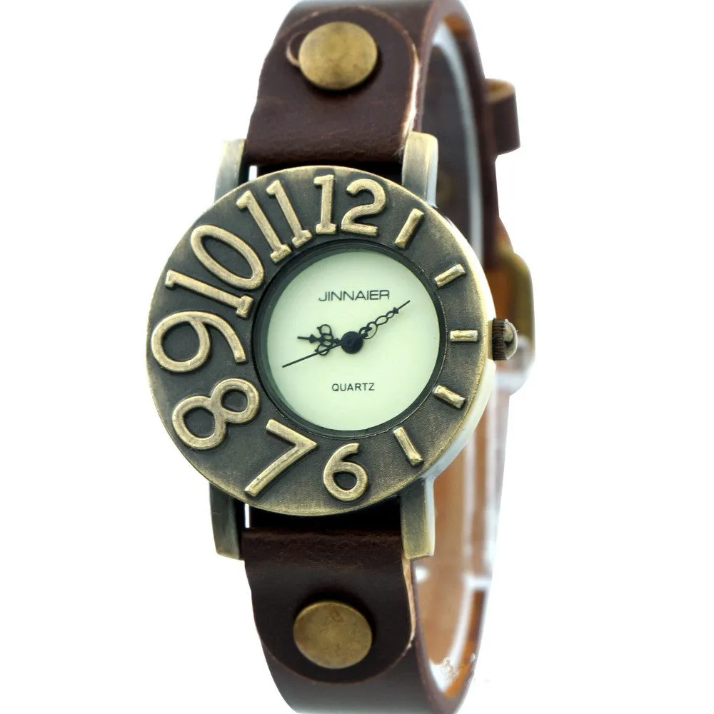 Retro Fashion Lady's Watch Soft Leather Strap Quartz Watch Ultra Personalized Digital Design Watch