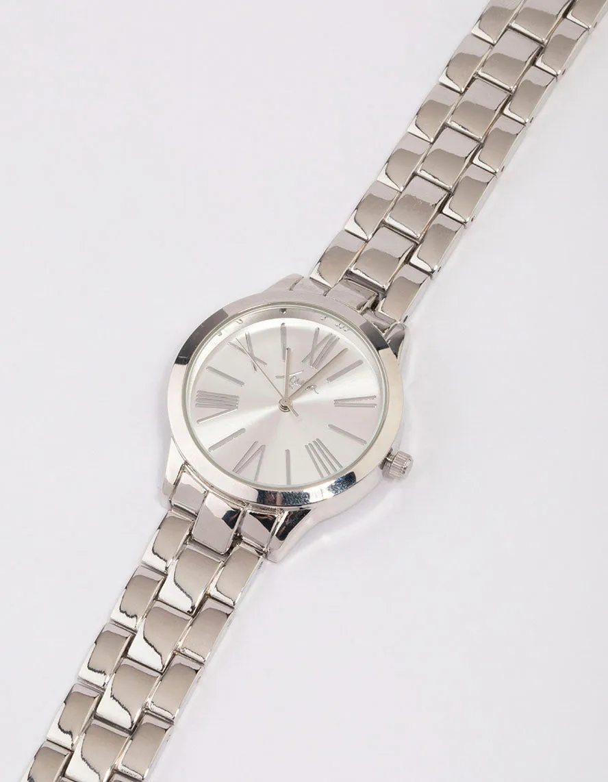 Rhodium Large Roman Numeral Watch