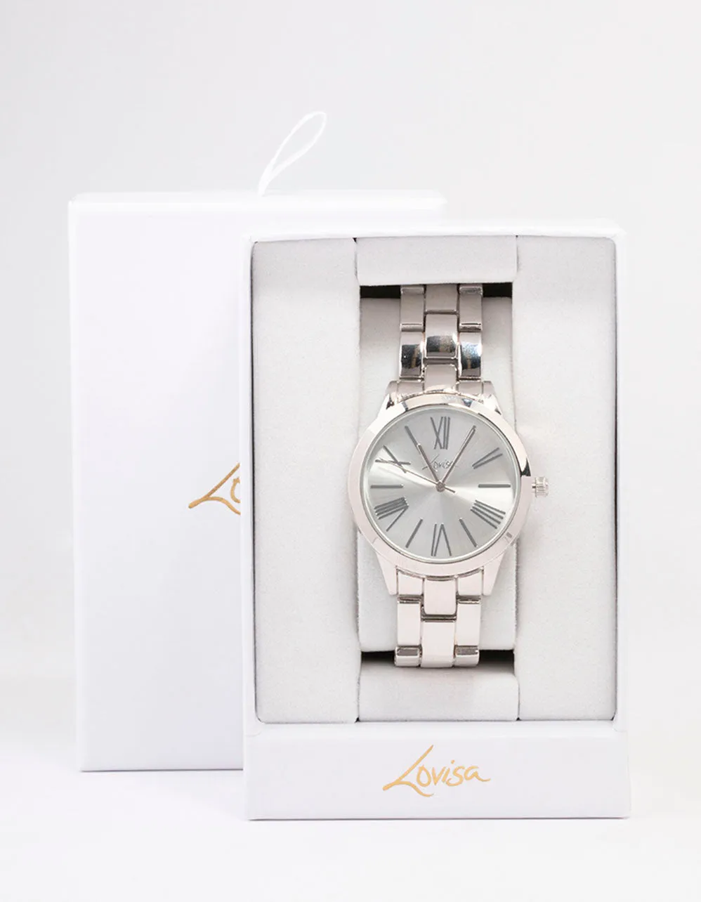 Rhodium Large Roman Numeral Watch