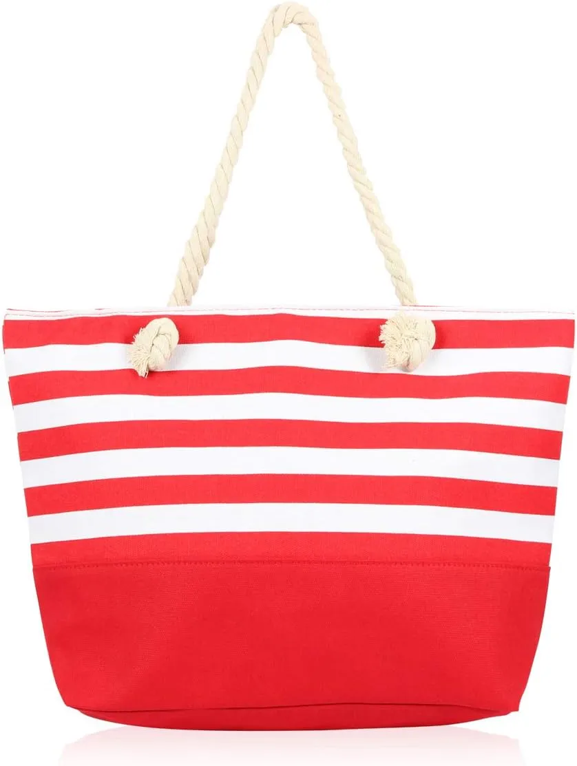 RIAH FASHION Large Reusable Eco Shopper Beach Tote - Canvas Fabric Travel Shoulder Bag Plaid Stripe