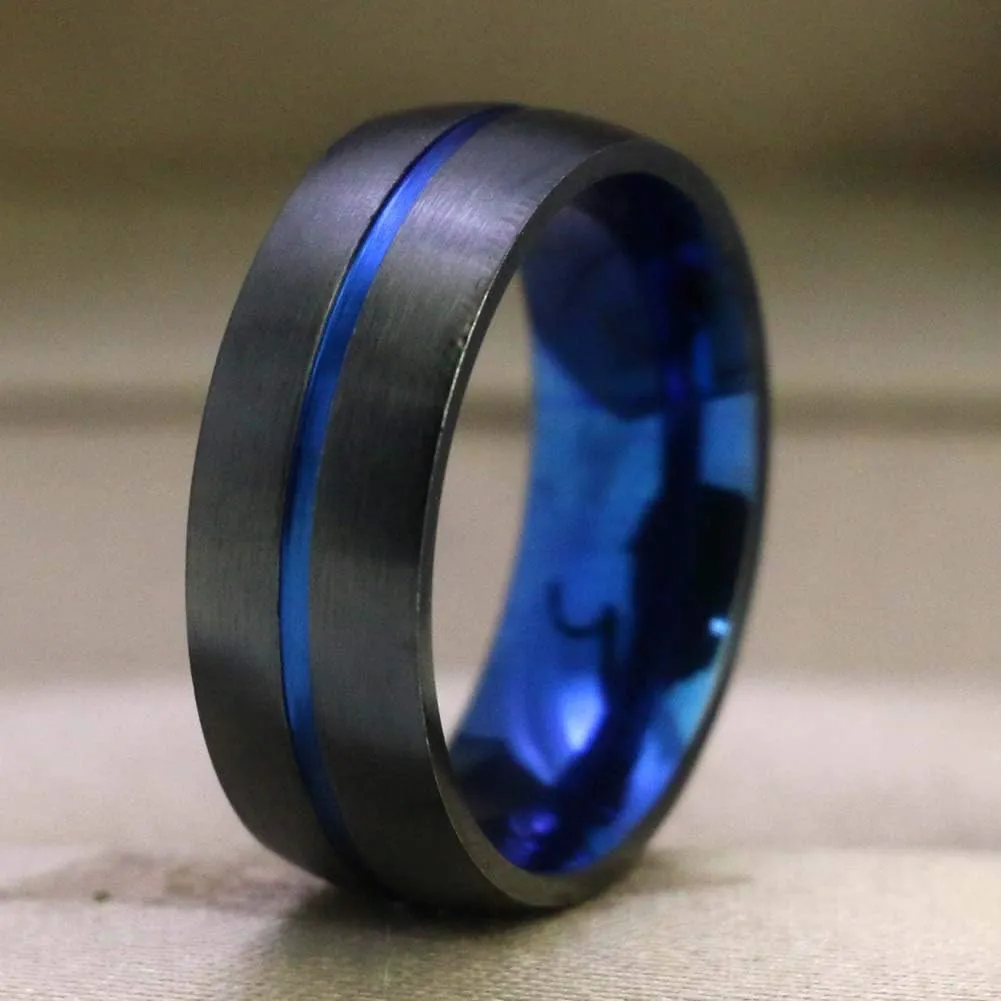 ringheart 2 Rings Luxury Couple Rings Black Gold Filled Princess Cut Blue Cz Womens Wedding Ring Sets Man Tungsten Wedding Band (Please Buy Two Rings for one Pair)