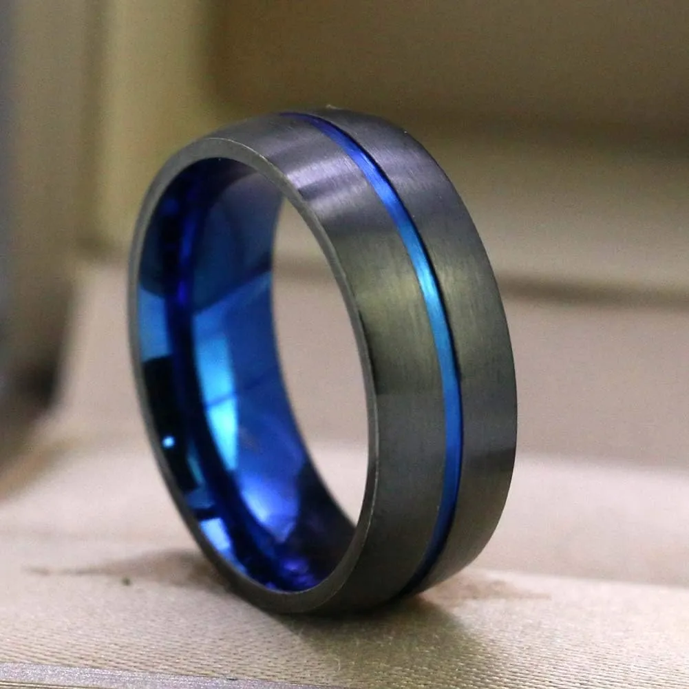 ringheart 2 Rings Luxury Couple Rings Black Gold Filled Princess Cut Blue Cz Womens Wedding Ring Sets Man Tungsten Wedding Band (Please Buy Two Rings for one Pair)