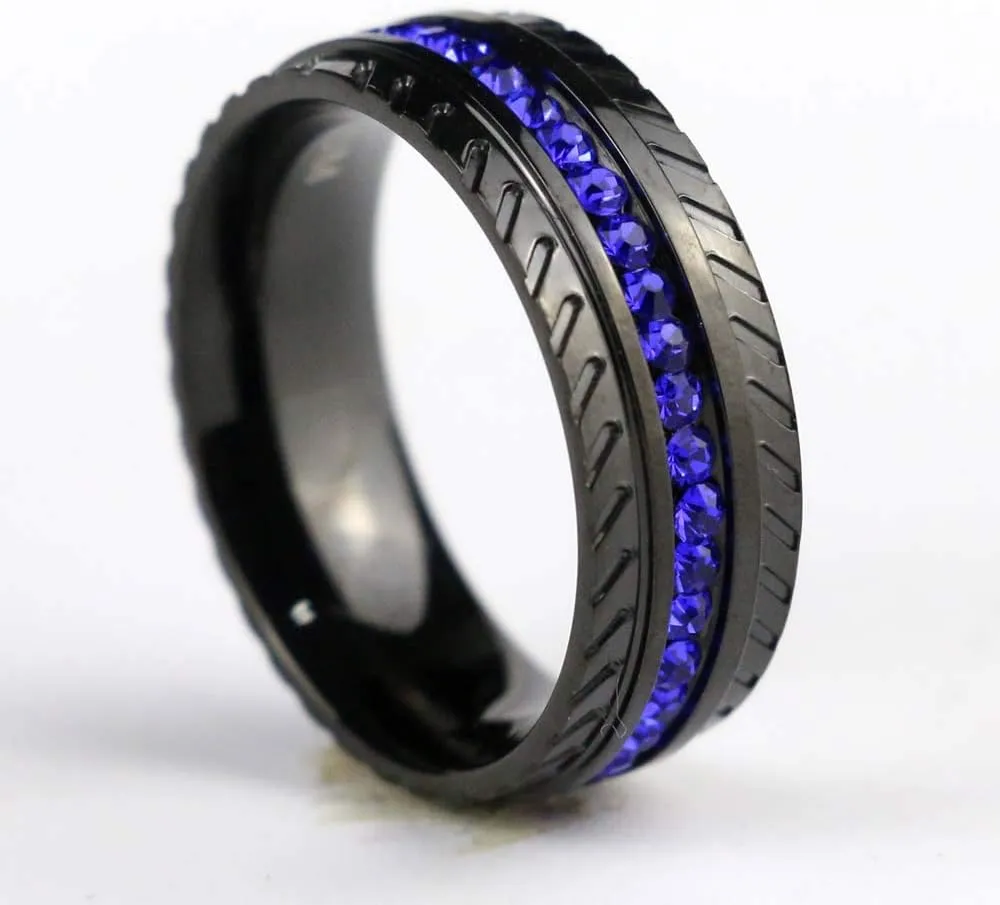 ringheart Couple Rings Black Gold Filled Round Cut Blue Cz Womens Wedding Ring Sets Tire Design Titanium Man Wedding BandPlease Buy Two Rings for one Pair