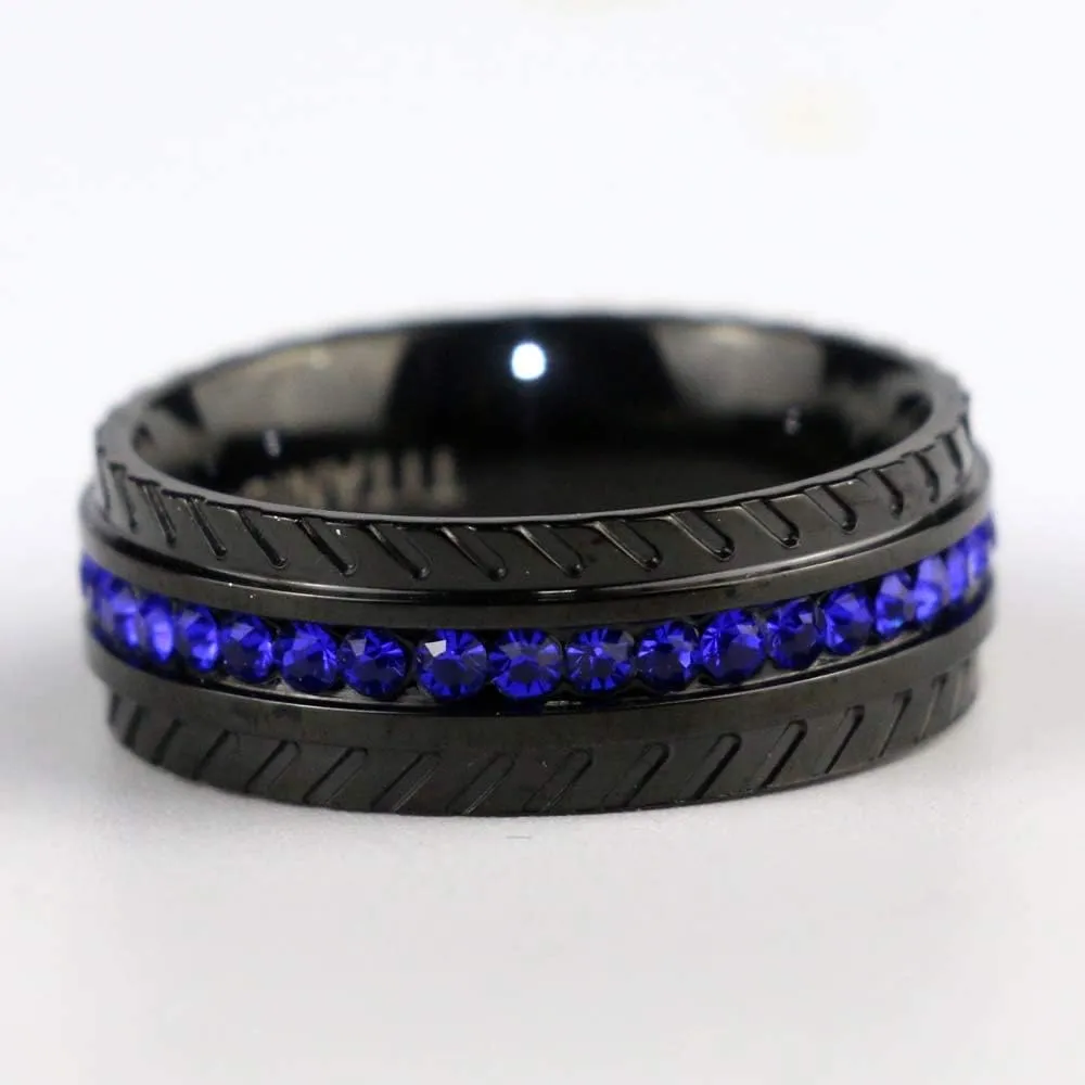 ringheart Couple Rings Black Gold Filled Round Cut Blue Cz Womens Wedding Ring Sets Tire Design Titanium Man Wedding BandPlease Buy Two Rings for one Pair