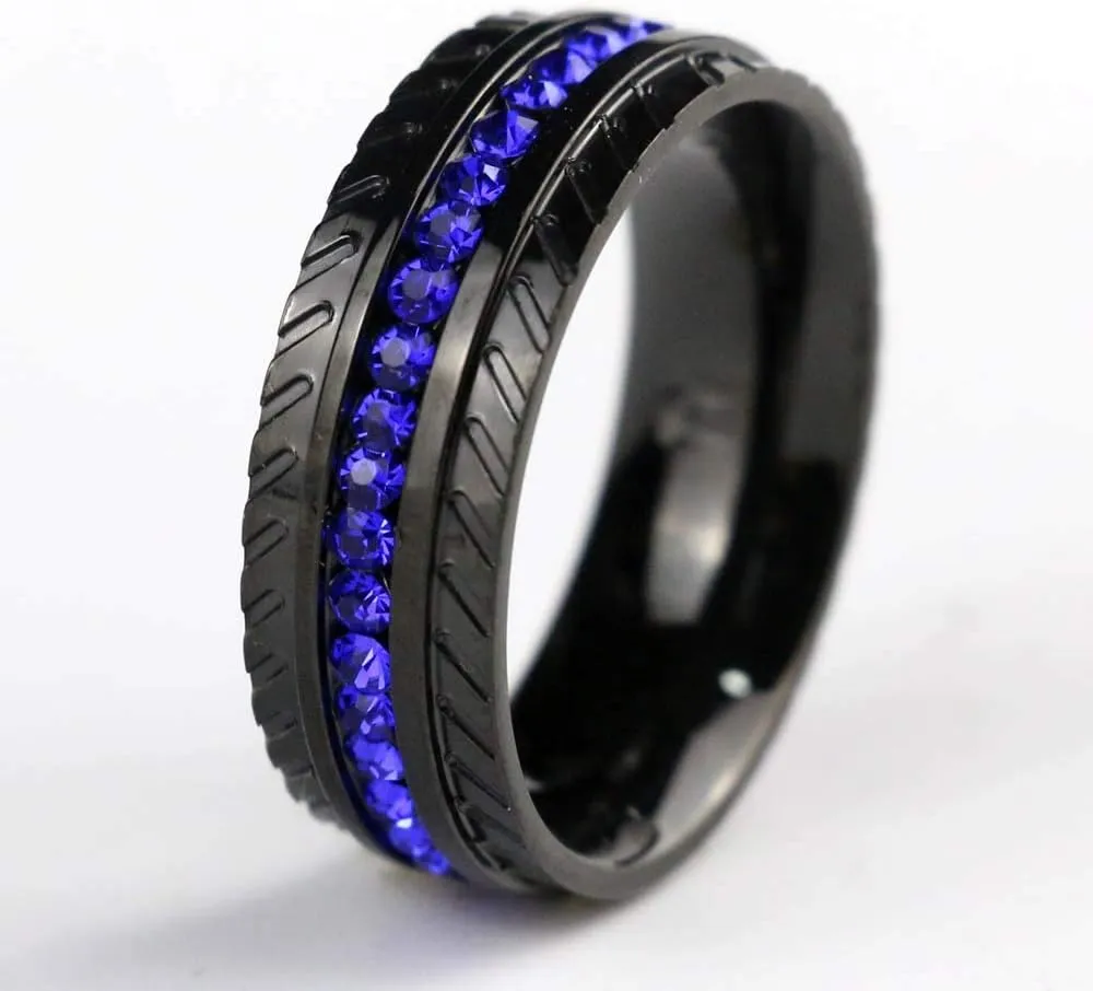 ringheart Couple Rings Black Gold Filled Round Cut Blue Cz Womens Wedding Ring Sets Tire Design Titanium Man Wedding BandPlease Buy Two Rings for one Pair