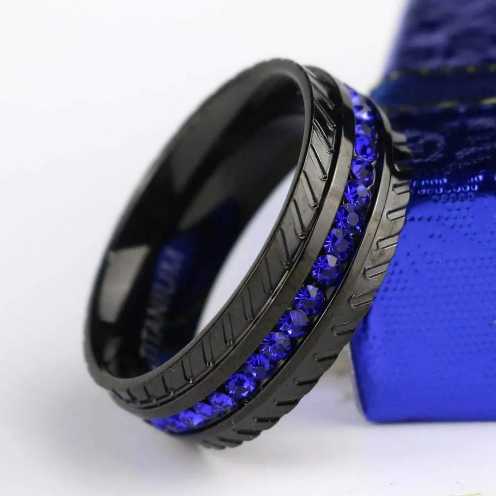 ringheart Couple Rings Black Gold Filled Round Cut Blue Cz Womens Wedding Ring Sets Tire Design Titanium Man Wedding BandPlease Buy Two Rings for one Pair