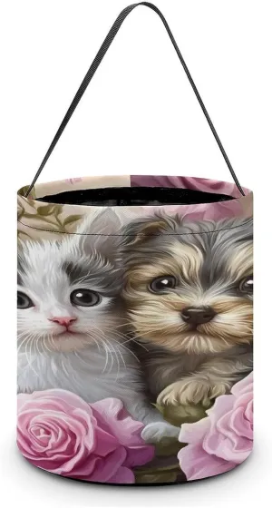 Rose Flower Sweet Love Puppy Kitten Halloween Candy Bag Candy Tote Bucket Gift Bags Party Supplies for Women Men
