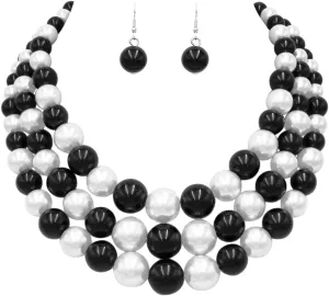 Rosemarie & Jubalee Women's 3 Colorful Multi Strands Simulated Pearl Necklace And Earrings Jewelry Gift Set, 18" 3" Extender