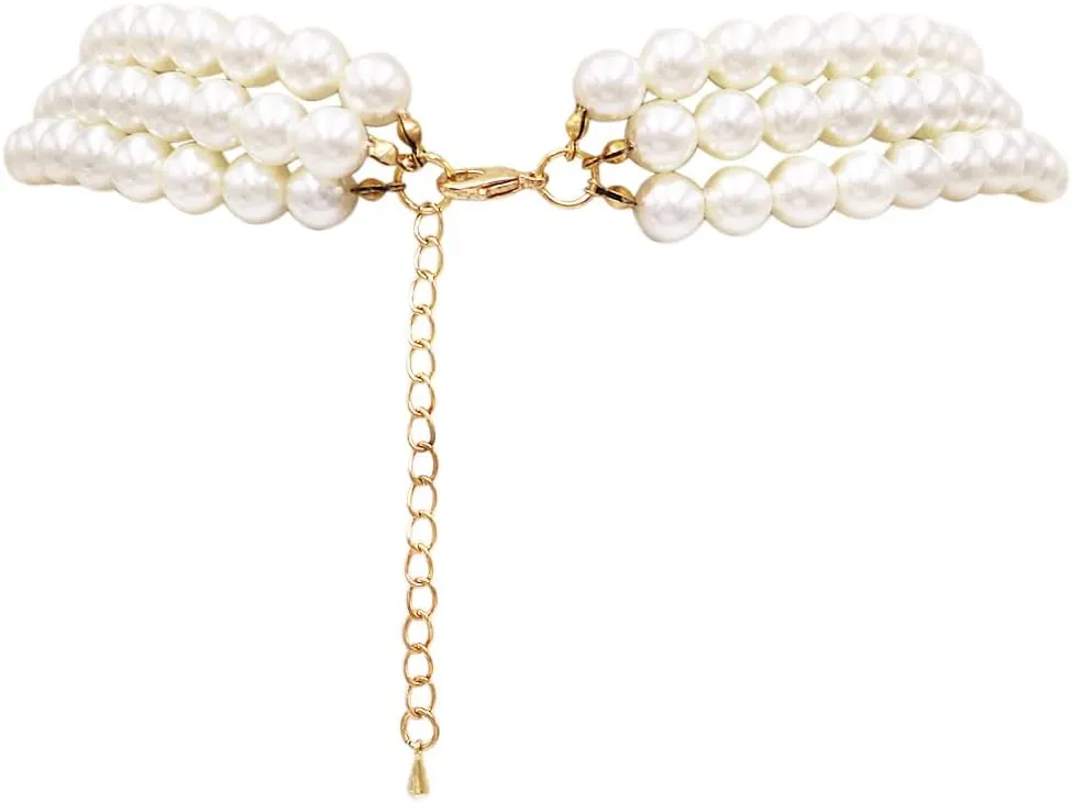 Rosemarie & Jubalee Women's 3 Colorful Multi Strands Simulated Pearl Necklace And Earrings Jewelry Gift Set, 18" 3" Extender