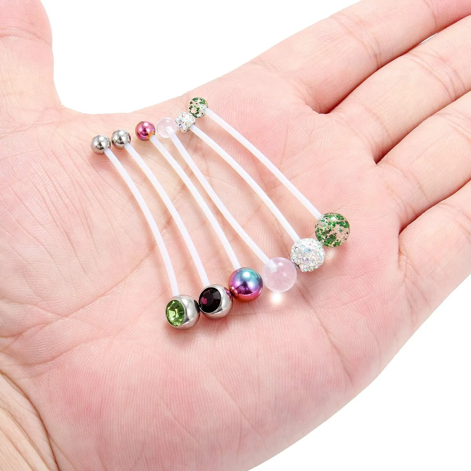 Ruifan 1-6PCS Crystal Ferido Balls Pregnancy Sport Maternity Flexible Bioplast Belly Navel Button Ring Retainer 14G 1 1/2Inch (38mm)