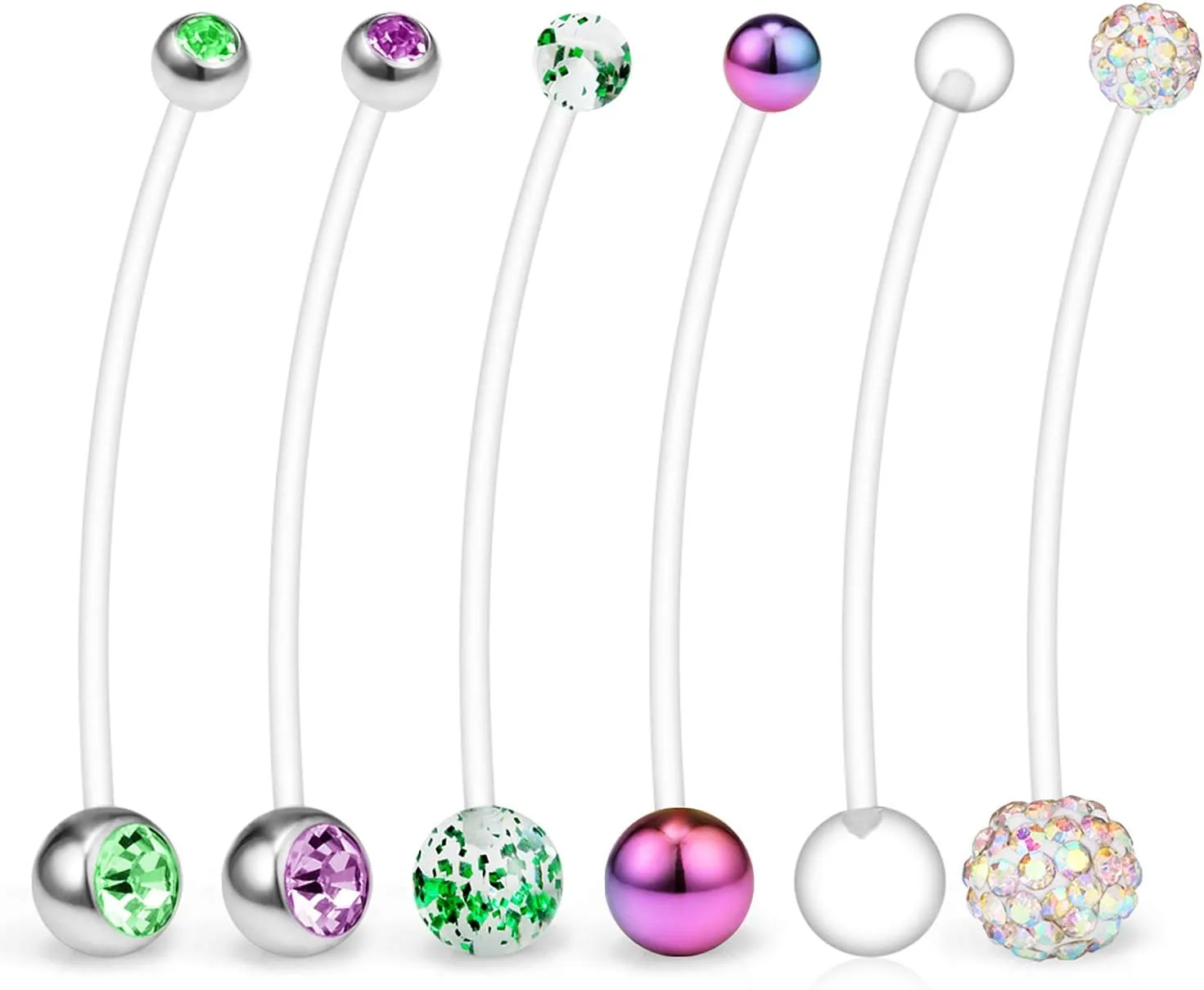Ruifan 1-6PCS Crystal Ferido Balls Pregnancy Sport Maternity Flexible Bioplast Belly Navel Button Ring Retainer 14G 1 1/2Inch (38mm)