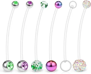Ruifan 1-6PCS Crystal Ferido Balls Pregnancy Sport Maternity Flexible Bioplast Belly Navel Button Ring Retainer 14G 1 1/2Inch (38mm)