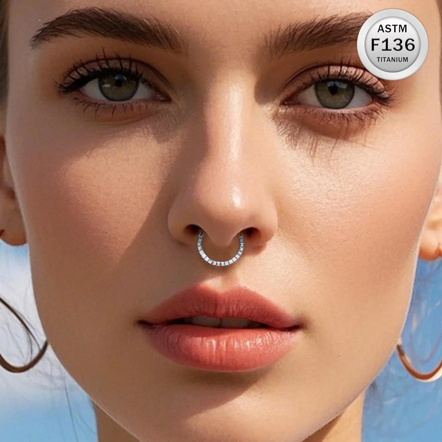 Ruifan 20G 18G 16G Titanium Nose Rings Hoops for Women Star Circle Serrated Clicker Hinged Septum Nose Ring Lip Helix Cartilage Hoop Earring Daith Rook Conch Body Piercing Jewelry for Women 8mm 10mm