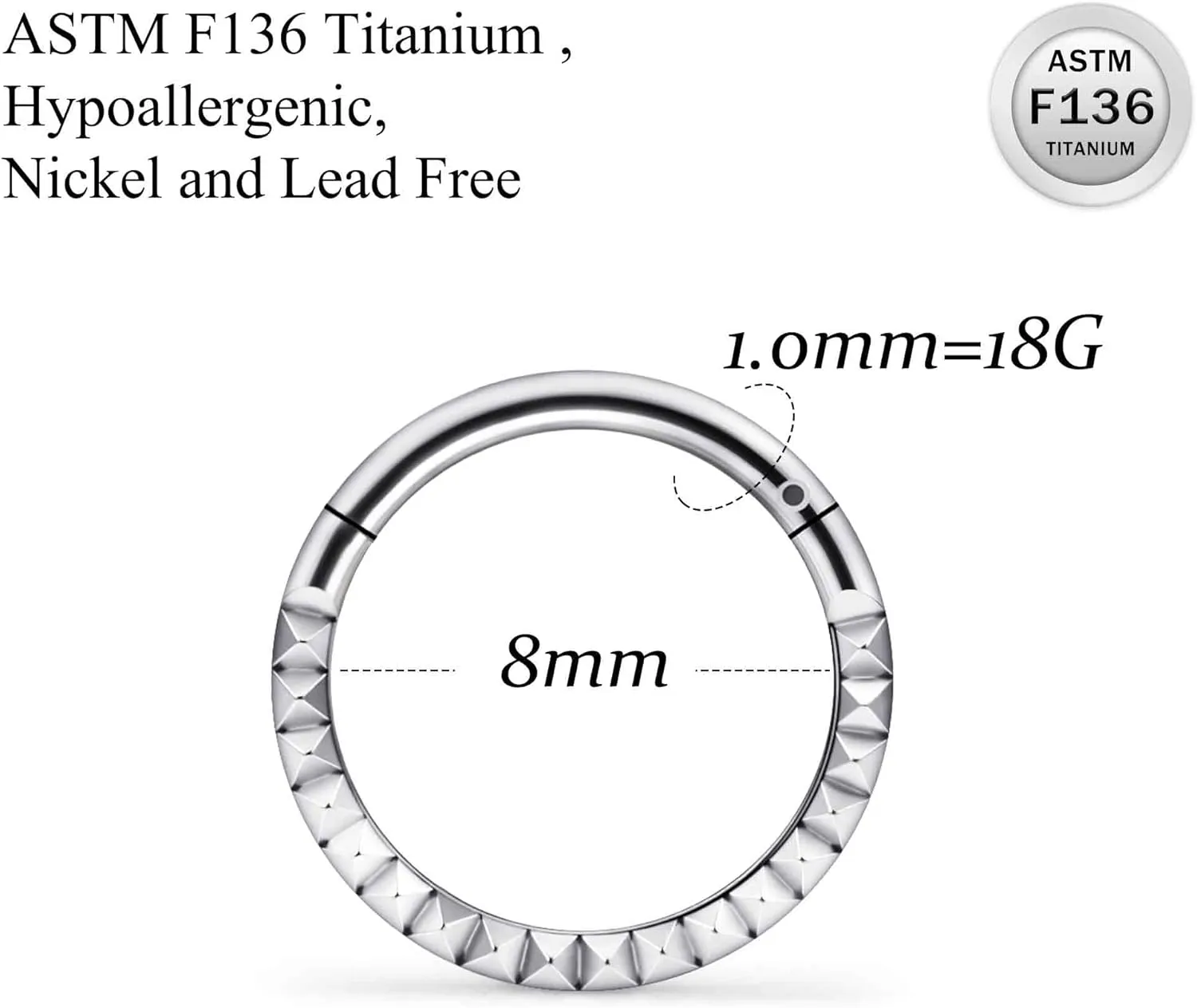 Ruifan 20G 18G 16G Titanium Nose Rings Hoops for Women Star Circle Serrated Clicker Hinged Septum Nose Ring Lip Helix Cartilage Hoop Earring Daith Rook Conch Body Piercing Jewelry for Women 8mm 10mm