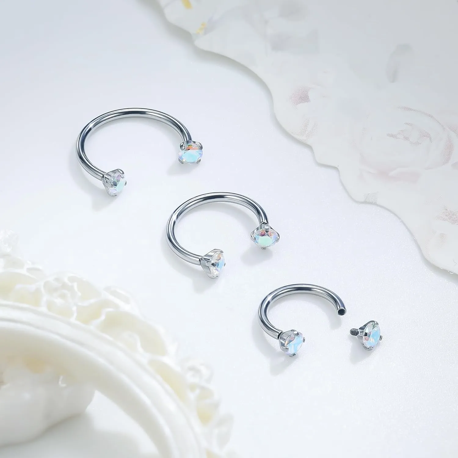 Ruifan ASTM F136 Titanium Horseshoe Nose Ring 16G Cubic Zircon Septum Rings Piercing Jewelry Internally Threaded Cartilage Conch Helix Rook Tragus Lip Earring Hoop Eyebrow For Women Men 8mm 10mm 12mm