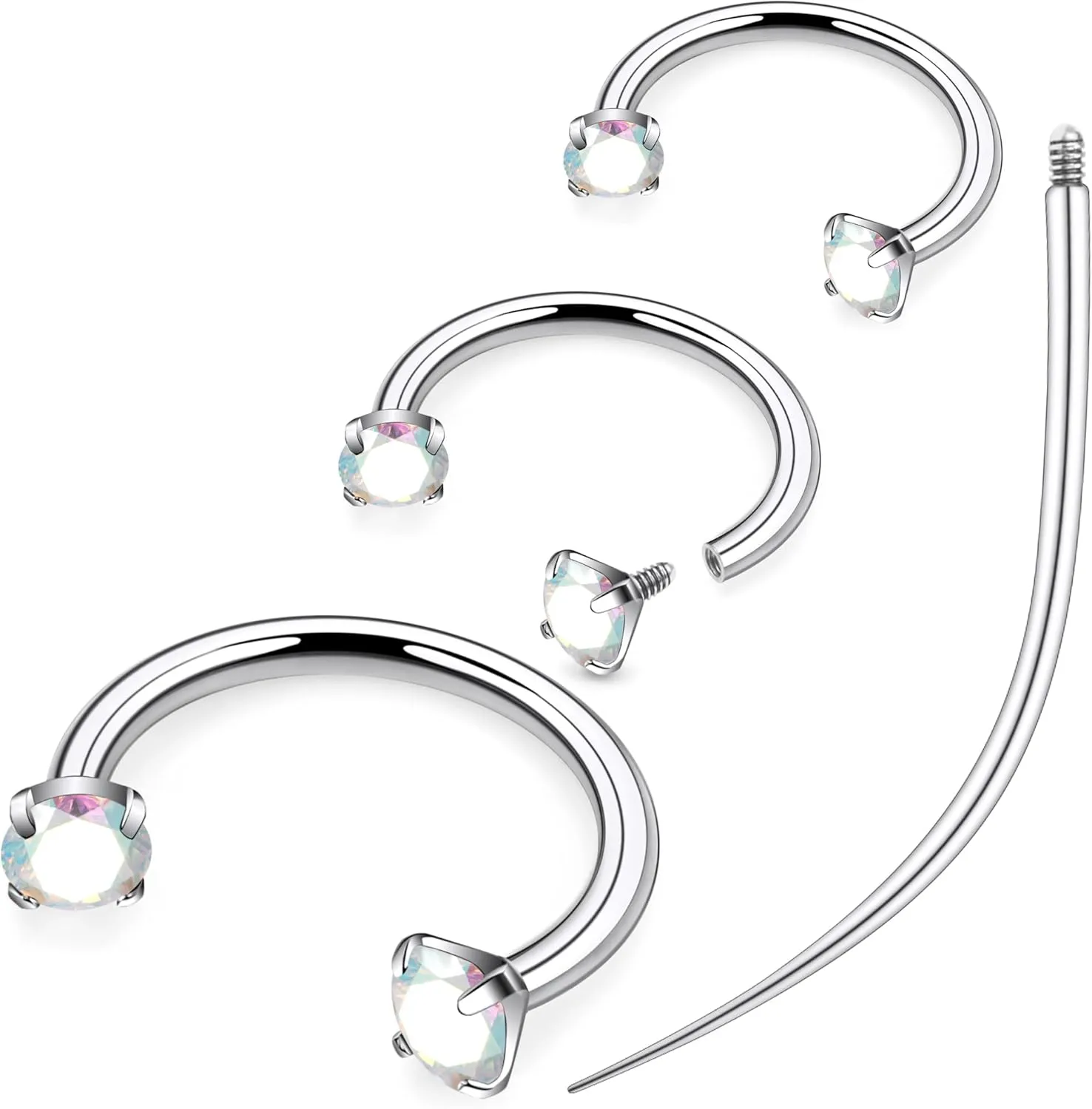 Ruifan ASTM F136 Titanium Horseshoe Nose Ring 16G Cubic Zircon Septum Rings Piercing Jewelry Internally Threaded Cartilage Conch Helix Rook Tragus Lip Earring Hoop Eyebrow For Women Men 8mm 10mm 12mm