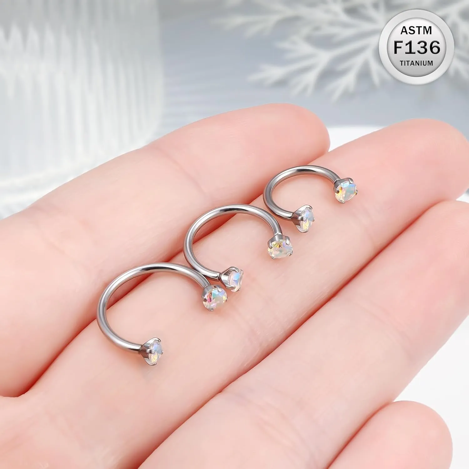 Ruifan ASTM F136 Titanium Horseshoe Nose Ring 16G Cubic Zircon Septum Rings Piercing Jewelry Internally Threaded Cartilage Conch Helix Rook Tragus Lip Earring Hoop Eyebrow For Women Men 8mm 10mm 12mm