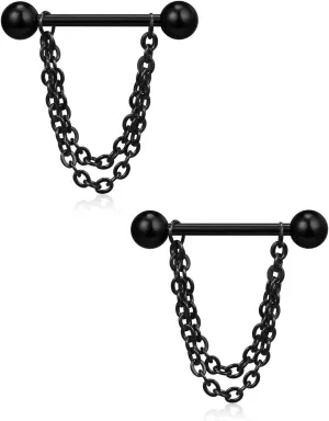 Ruifan Surgical Steel Nipple Shield Rings Tongue Barbell Piercing Jewelry Retainer 14G 5/8Inch Chain Dangle Clear CZ for Women Men 2-20PCS