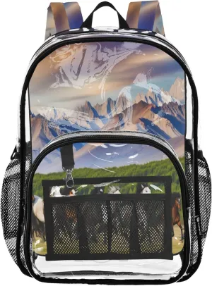 Running Horse Mountain Girl School Backpack, Clear Plastic Bag, Kid Backpack, Clear Bags