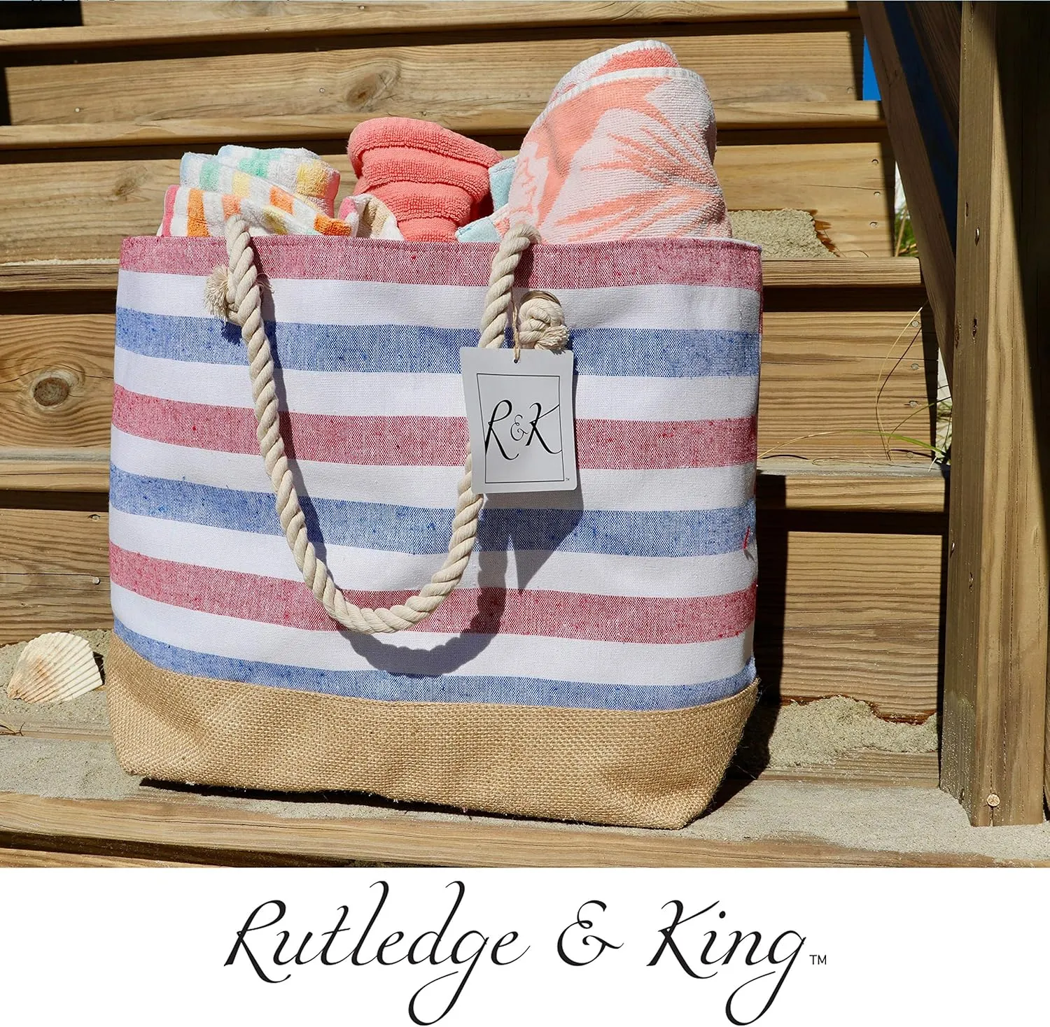 Rutledge & King Tote Bag - Beach Bag - Beach Tote - Large Tote Bag with Rope Handles
