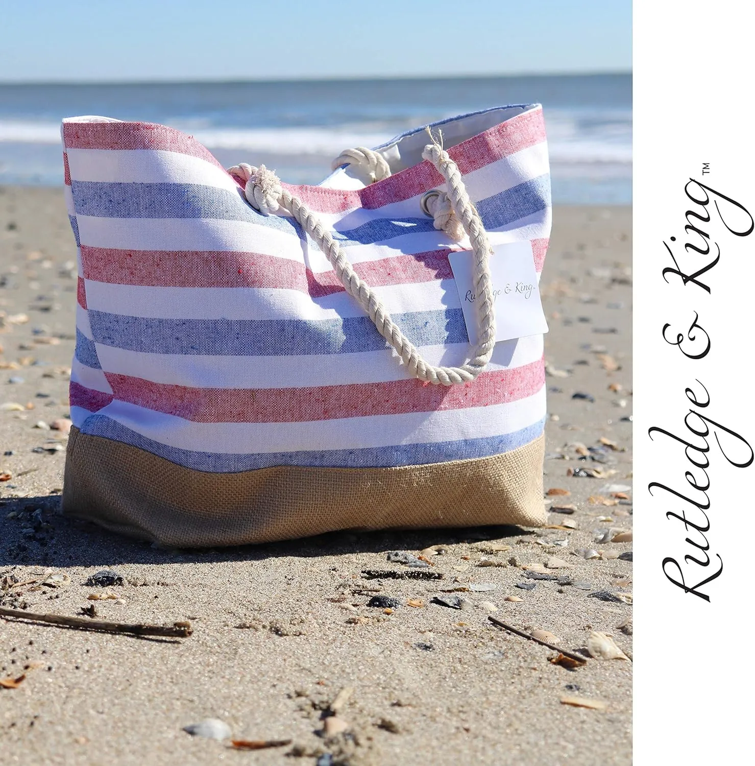 Rutledge & King Tote Bag - Beach Bag - Beach Tote - Large Tote Bag with Rope Handles